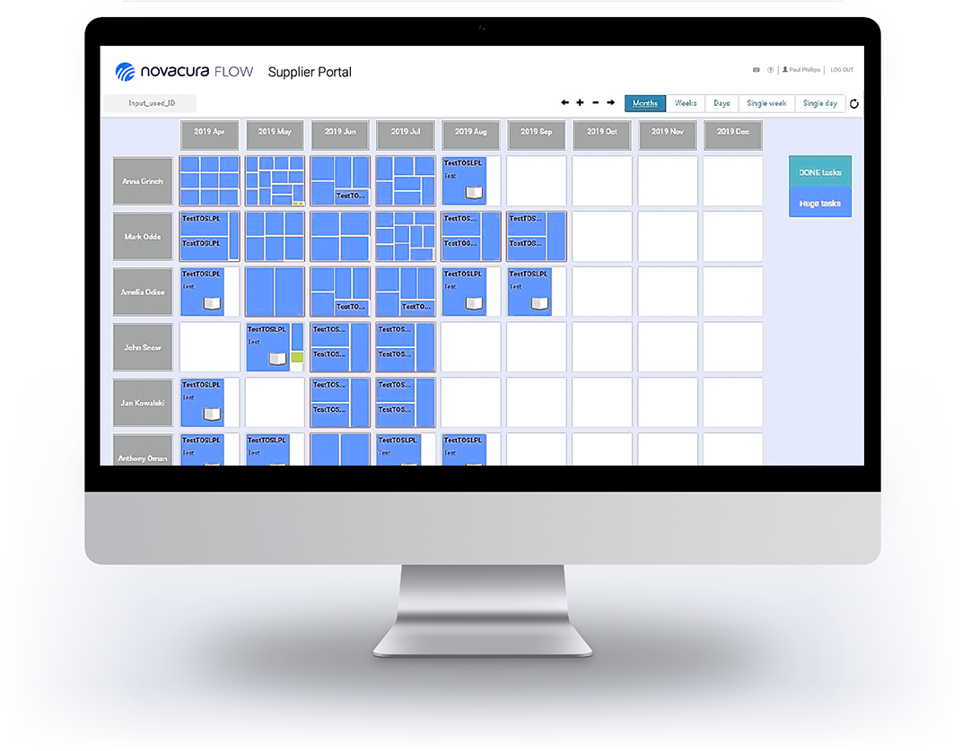 An example of supply and stock planning using the Novacura Flow application, image by Novacura