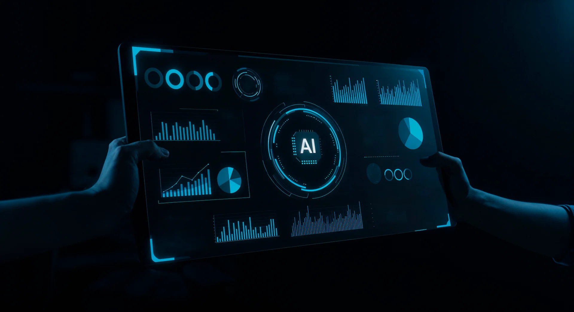 Analytics dashboards showing AI-powered ERP data processing, image by Novacura