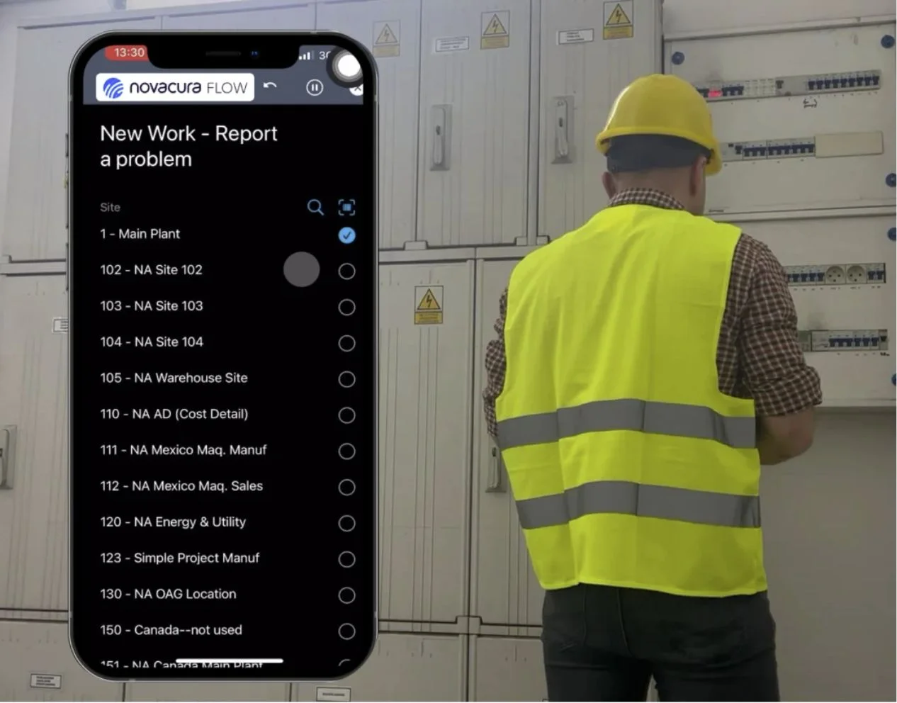 Mobile FSM app for site reporting and fault tracking, image by Novacura