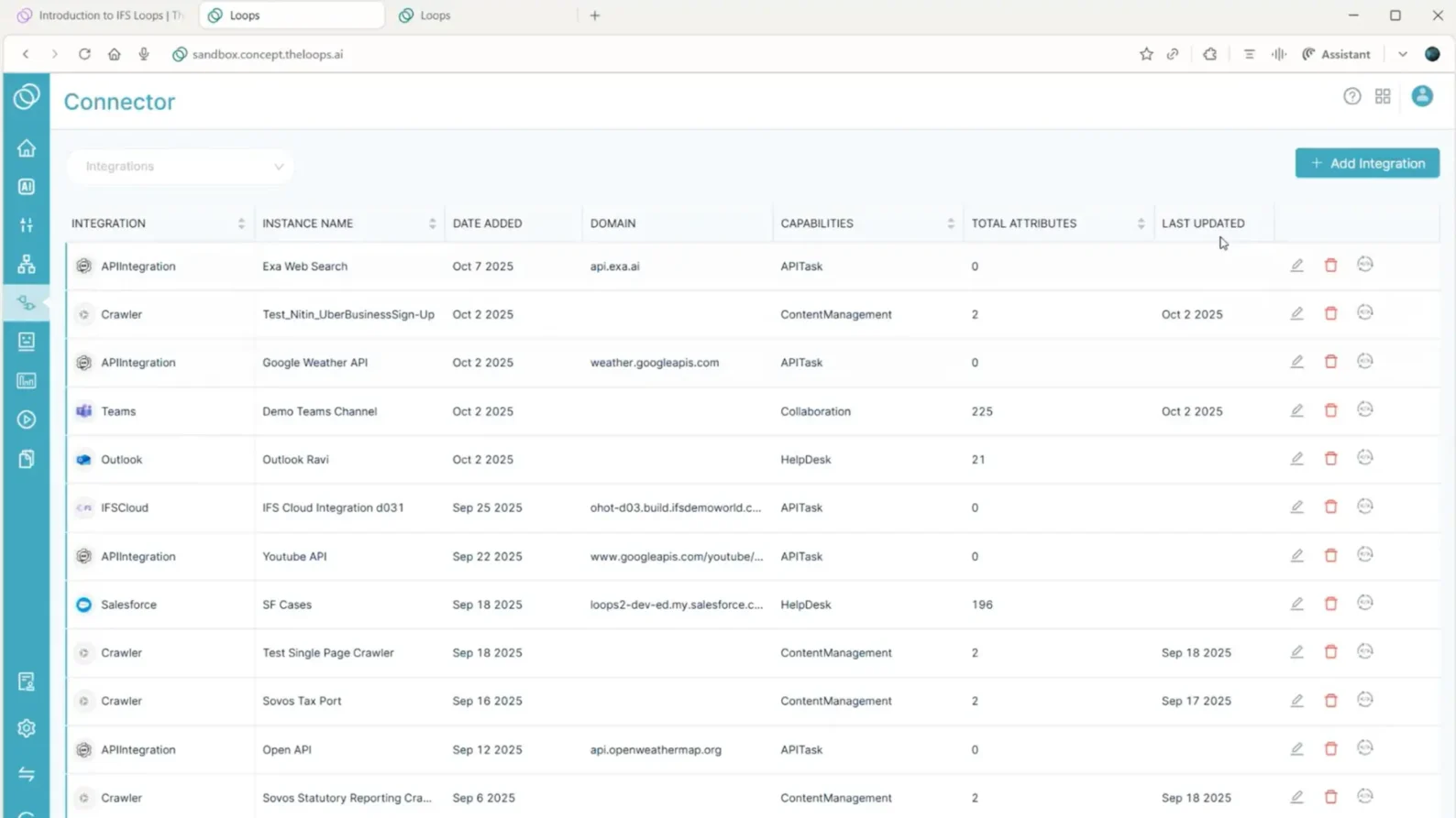 Graphic showcasing the Data Stitching Layer, which natively connects over 65 enterprise systems like Salesforce and Microsoft. It uses a Knowledge Graph to unify fragmented data entities like customers and POs across the platform.